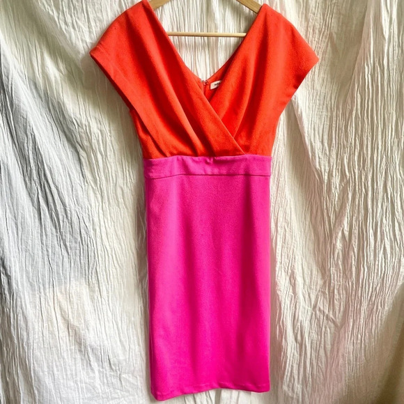 Jealous Tomato Pink & Red Colorblock Surplice Neckline Mini Dress, S - Picture 3 of 14